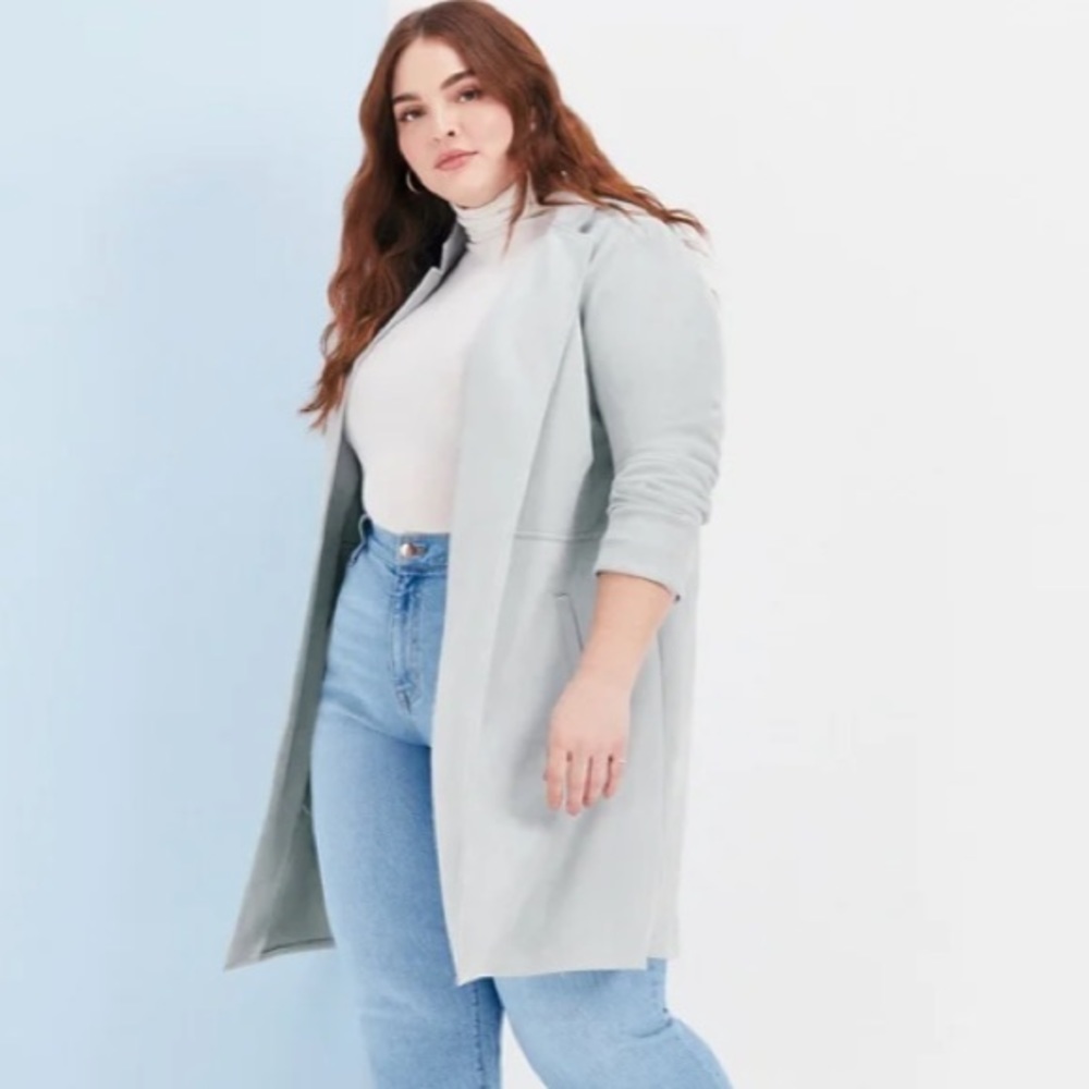 JustFab Faux Suede Baby‎ Blue Open Front Jacket, Size M, New in Bag